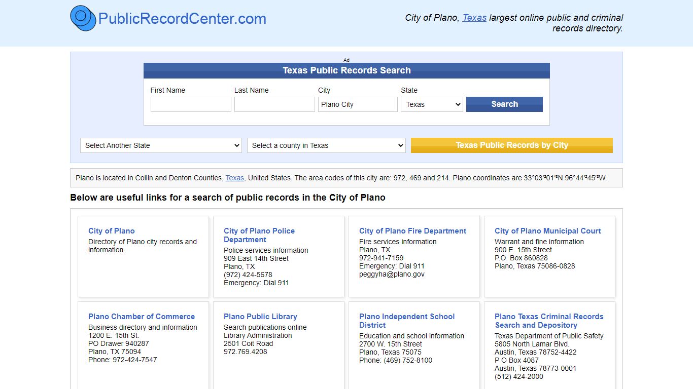 Plano, Texas Public Records and Criminal Background Check